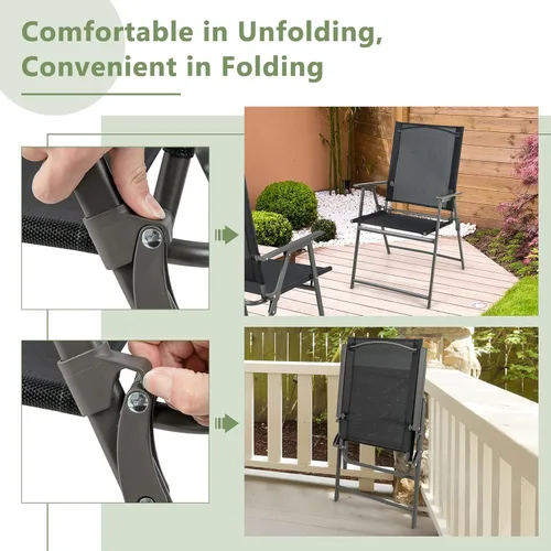 Miniatura 5 de Giantex Juego de 2 sillas plegables para patio, sillas de césped al aire libre con marco de metal a prueba de óxido, sillas de comedor portátiles