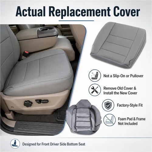 Miniatura 6 de GXARTS Funda de Asiento de Cuero Inferior del Lado del Conductor Gris Pedernal Mediano Compatible con Ford F250 F350 F450 F550 Lariat XLT 2002 2003