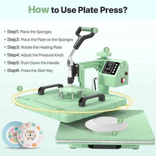 Miniatura 8 de Slendor Máquina de prensa de calor 8 en 1 de 15 x 15 pulgadas, máquina de prensado digital de camisetas de 360 grados, multifunción por Verde