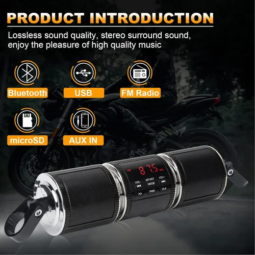 Miniatura 5 de Sistemas de altavoces para motocicleta BT impermeables, altavoces estéreos, montaje de barra de 7/8-1.25 pulgadas con entrada AUX, USB, microSD