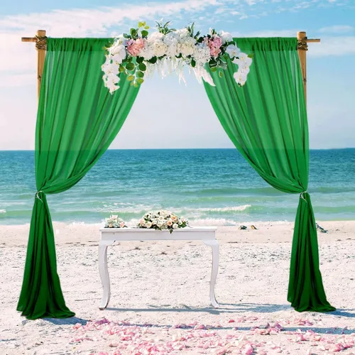 Miniatura 5 de Cortinas de gasa verde, 2 paneles de 5 x 10 pies, cortinas de telón de fondo de gasa verde para ceremonia de boda, arco de fiesta, decoración
