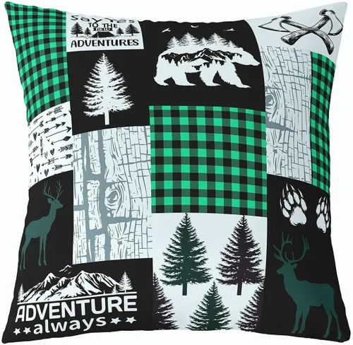 Miniatura 18 de Cartoon Bear Pillow Cover Cute Wild Animal Paw Print Cushion Cover for Kids Boys Girls Teens Jungle Pine Trees Silhouette Cabin Pillow Case for