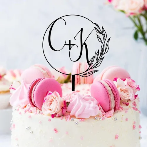 Miniatura 5 de Decoración acrílica personalizada para tarta de boda, monograma, iniciales de novio, nombres grabados, decoración negra para tartas de boda