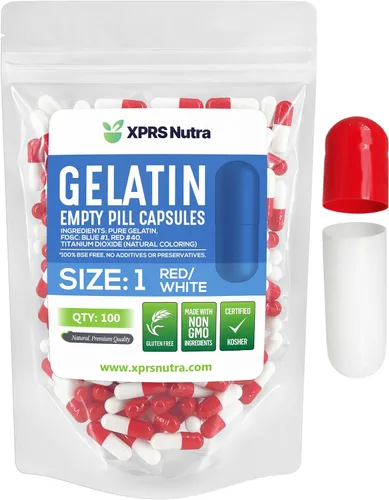 XPRS Nutra Cápsulas vacías de tamaño 1 – 100 cápsulas vacías de gelatina – Pastillas vacías de relleno de cápsulas de bricolaje – Cápsulas de gel de