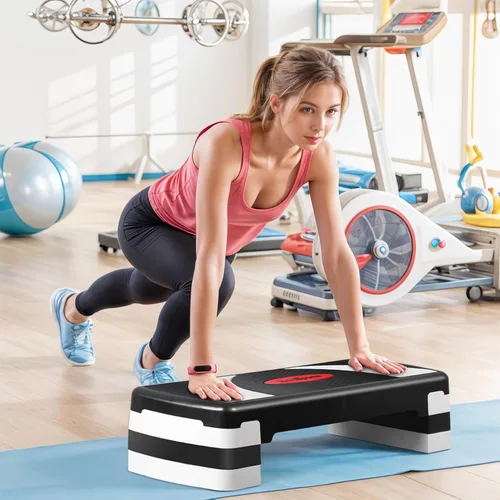 Miniatura 3 de HomGarden Escalón de entrenamiento aeróbico ajustable en fitness y ejercicio, plataforma de entrenamiento con elevadores de ajuste de 4 a 6 a 8