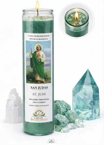 Miniatura 2 de SAN Judas-ST Jude/PAQUETE DE 2 Veladoras Preparadas con Cuarzos - Velas fijas con cuarzo, Casa de Bendiciones, verde, ligeramente perfumada