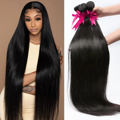 Miniatura 22 de YISEA Paquetes de cabello humano liso con cierre de encaje (12 14 16+10 cierre) Paquetes de cabello humano 3 con cierre de encaje 4x4 100%