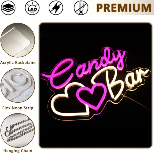 Miniatura 6 de Letrero de neón de barra de caramelo para decoración de pared, letreros LED de 15.4 x 11.8 pulgadas para negocios, luces de neón regulables por USB