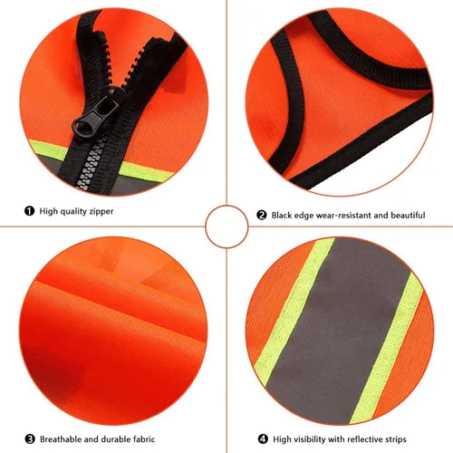 Miniatura 4 de Tekware Chaleco de seguridad con tiras altamente reflectantes, paquete de 10 protectores de construcción de color neón brillante con cremallera