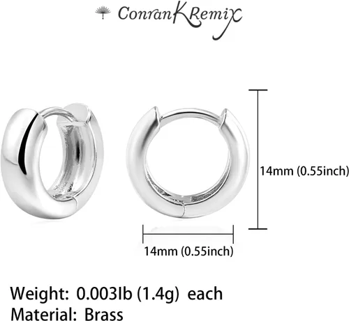 Miniatura 4 de CONRAN KREMIX Aretes de aro pequeños y gruesos de oro, ligeros, para mujeres y niñas