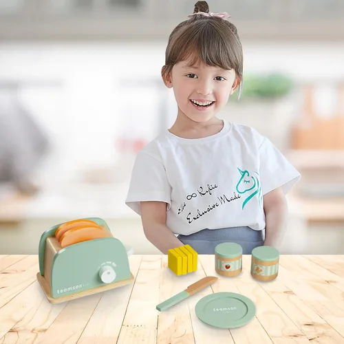 Miniatura 3 de Teamson Kids Little Chef Frankfurt - Juego de accesorios para tostadora de cocina (11 piezas), de madera, con comida y utensilios