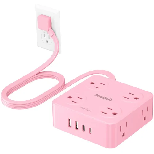 Miniatura 18 de SMALLRT - Cable de extensión con múltiples tomas, extensor de salida con protector de sobretensiones, enchufe plano de 6.5 pies con puertos USB, 8