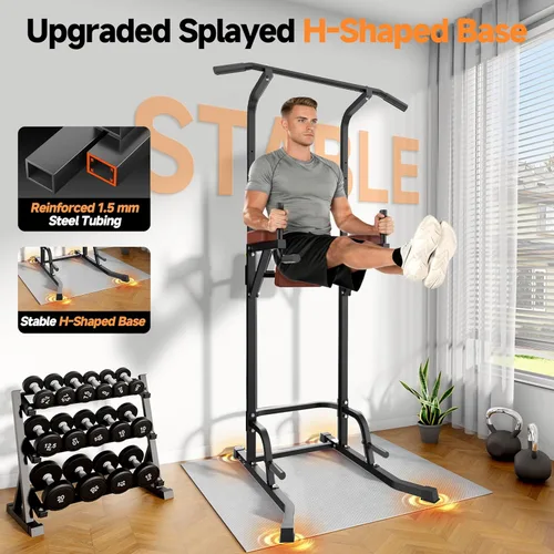 Miniatura 2 de Power Tower - Barra de dominadas para gimnasio en casa, estación de entrenamiento multifunción con altura ajustable, capacidad de 440 libras, base