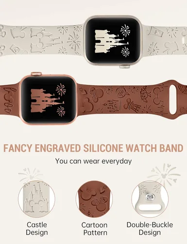 Miniatura 3 de 2 paquetes de correas grabadas con dibujos animados compatibles con Apple Watch de 38/40/41/42/44/45/46/49 mm, correa de silicona suave y linda
