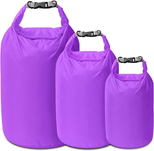 Miniatura 10 de Juego de bolsas secas, impermeables, pequeñas y ligeras, bolsas secas para tabla de remo, kayak, pesca, campamento (morado, 40L, 2 unidades)