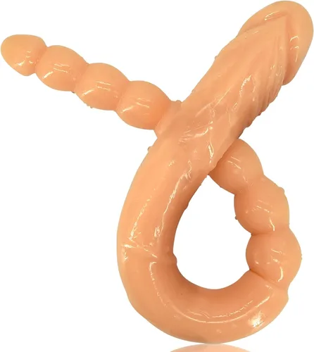 Miniatura 4 de Consolador de doble punta de 18.89 pulgadas Dong cuentas anales con venas y glande para estimulación anal vagina doble cara polla masajeador