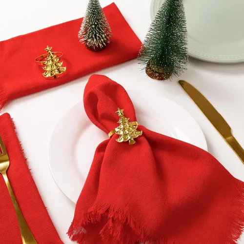 Miniatura 6 de Juego de 12 servilleteros de árbol de Navidad, soporte de hebilla dorada para banquetes, reuniones familiares, cena de mesa, decoración de boda