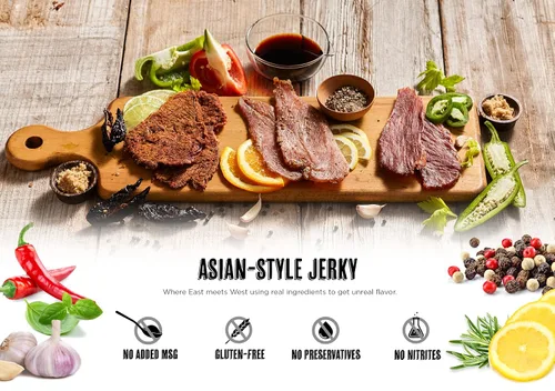 Miniatura 4 de Fusion Jerky - Carne seca artesanal, barbacoa japonesa, 2.5 onzas, todo natural, 0.35 onzas de proteína, carne de origen estadounidense de primera