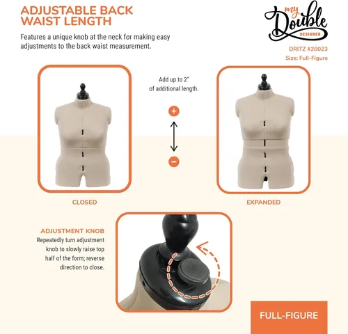 Miniatura 7 de Dritz My Double Designer Forma de Vestido Ajustable de Figura Completa, Tallas Femeninas US 20–24, Maniquí de Costura con Torso Corporal que se
