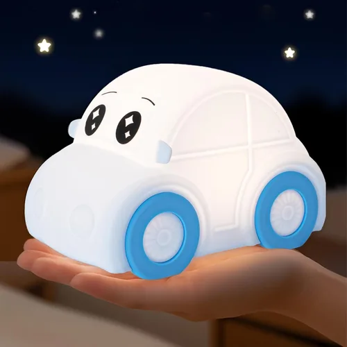 Linda luz nocturna para bebés y niños en forma de coche, regulable+1800mAh recargable+temporizador+portátil+de silicona+esponjosa, lámpara de noche