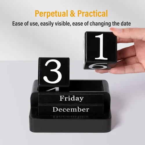 Miniatura 5 de Calendario de Bloques de Madera para Escritorio, Calendario de Escritorio Perpetuo Diario, Accesorios de Escritorio de Estética Moderna de Granja