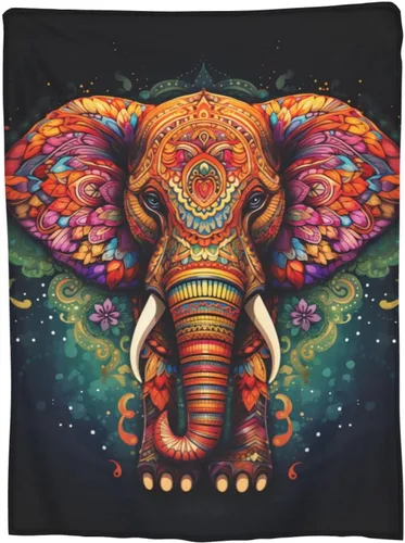 Miniatura 5 de Manta con diseño de mandala y elefante, regalos para mujeres adultas, manta de franela india colorida, suave y esponjosa, ligera para decoración