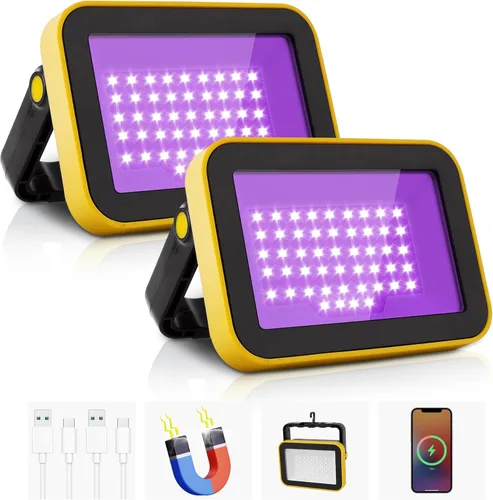 Luz negra LED recargable, luz negra portátil alimentada por batería, luz LED de inundación de 400 nm, luces negras, fiesta de neón brillante, pesca