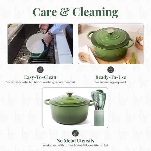 Miniatura 8 de Larder & Vine Olla para horno holandés de hierro fundido esmaltado de 5.7 cuartos con tapa, para hornear pan, compatible con todas las placas de Okra