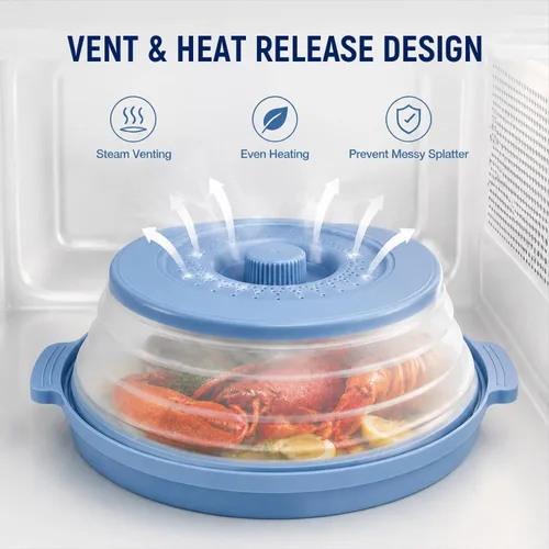 Miniatura 3 de Protector de salpicaduras de silicona plegable con bandeja -Alfombrilla de microondas y cubierta de alimentos se puede utilizar como una cesta