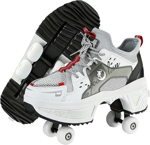 2-in-1 Roller Skates with Retractable 4 Wheels and Pop-Out Design | Deformation Sneakers for Outdoor Sports Activities | Unisex Adjustable Shoes
