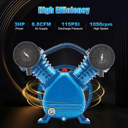 Miniatura 2 de LOYALHEARTDY Cabezal de bomba de compresor de aire 3HP 175PSI doble cilindro V estilo V reemplazo de la bomba del compresor de aire, cilindro de Azul