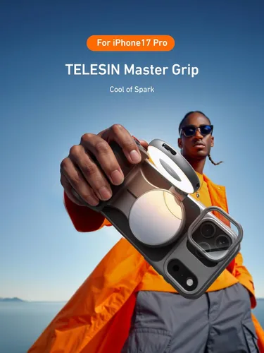 Miniatura 3 de TELESIN Kit de agarre maestro para iPhone 17 Pro, agarre magnético para cámara de teléfono Powergrip con luz selfie C03+ filtros UV, kit de creador