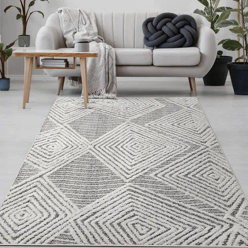Miniatura 10 de Antep Rugs Palafito 2x4 Alfombra de área interior con textura de pelo Shaggy geométrico de diamante de alto a bajo (blanco, 2 pies x 4 pies)
