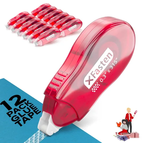 XFasten Japan Dots - Cinta adhesiva para álbumes de recortes, 0.315 in x 26 pies, paquete de 12 rodillos de cinta de doble cara, aplicador de puntos