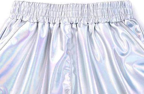 Miniatura 3 de Mirawise Pantalones cortos metálicos para niñas, pantalones brillantes para baile, pantalones cortos con gafas de sol