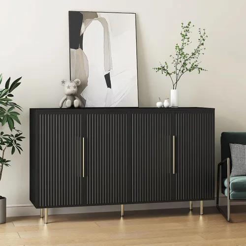 Bellemave Armario de buffet moderno de 56.69 pulgadas con almacenamiento, aparador acanalado con estantes ajustables, soporte de TV grande con