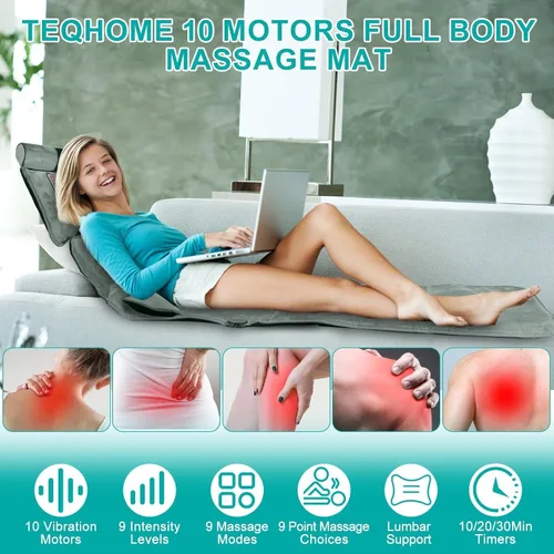 Miniatura 2 de TeqHome Tapete de Masaje de Cuerpo Completo con Calor y Almohada de Masaje Shiatsu Movible para Cuello y Espalda, Almohadilla de Masaje con Almohada