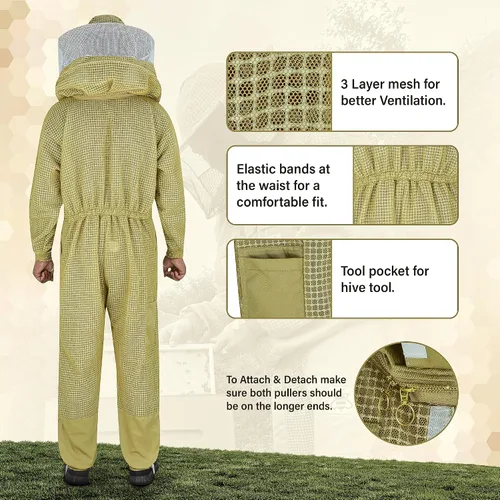Miniatura 5 de 3-Layer Ultra Ventilated Mesh Beekeeping Suit for Men & Women with Veil Sting-Proof Bee Suit with Leather Gloves & Bag