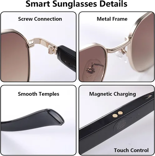 Miniatura 8 de Gafas inteligentes para hombres y mujeres, anteojos Bluetooth con micrófono y altavoces, gafas de audio de carga rápida compatibles con asistente