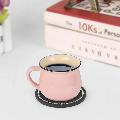 Miniatura 3 de Juego de 2 posavasos de cristal brillante de 2.75 pulgadas para automóvil, diseño redondo de goma con brillantes de cristal de imitación para Negro