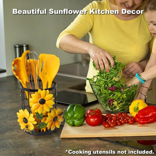 Miniatura 2 de BESZONE Soporte para Utensilios de Girasol Decoración de Cocina de Girasol y Accesorios Decoración de Cocina Amarilla Organizador de Utensilios