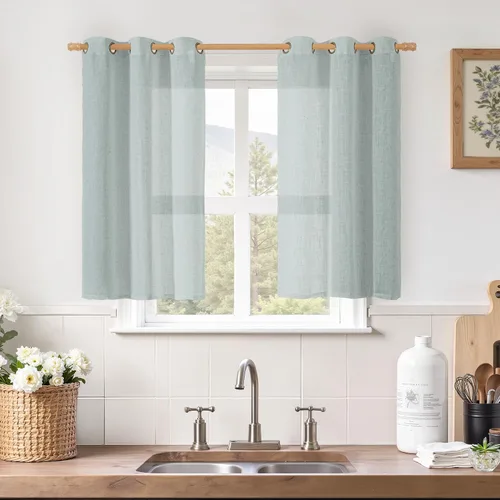 Miniatura 33 de LAMIT Cortinas de lino sintético para dormitorio, paneles filtrantes de luz, cortinas de lino con protección de privacidad con ojales para ventanas