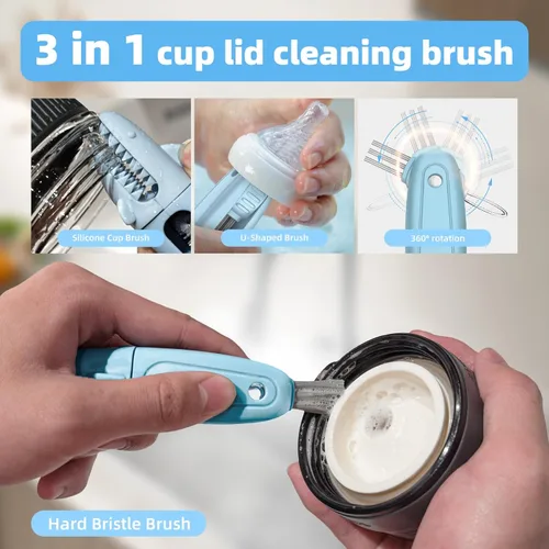 Miniatura 2 de TQRR SharkBrush - Juego de cepillos de limpieza 3 en 1 para tapa de taza, 3 piezas, cepillo limpiador de huecos de botella, cepillo de silicona