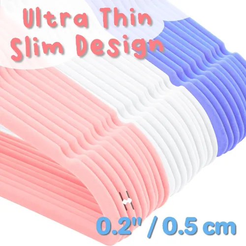 Miniatura 5 de Paquete de 30 perchas de terciopelo para niños, antideslizantes que ahorran espacio con mini ganchos en cascada, multicolor (rosa, lavanda, blanco)