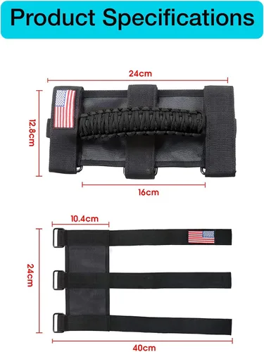 Miniatura 6 de GAIZON Paquete de 2 asas de agarre de barra antivuelco, asas de paracaídas para Wrangler CJ YJ TJ JL JK LJ JLU JKU Sahara Freedom Rubicon, Gladiator