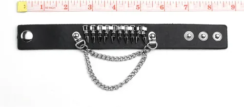 Miniatura 2 de Pulsera de piel sintética negra punk vintage ajustable para hombres