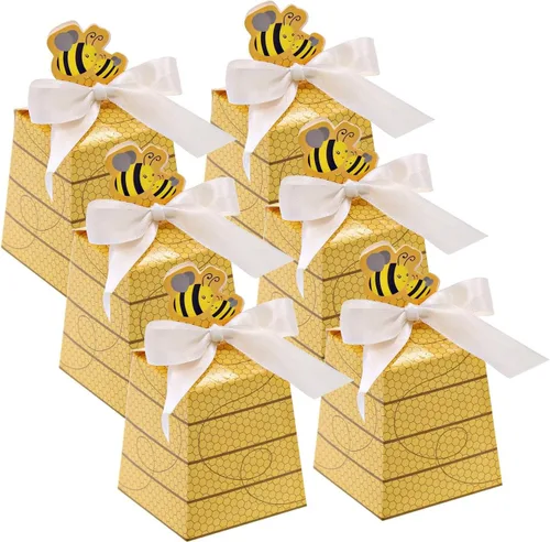 Miniatura 10 de Cyblinia 100 cajas de dulces de abeja, cajas de regalo de colmena, cajas de regalo de abejas con cintas para decoraciones de fiesta de cumpleaños