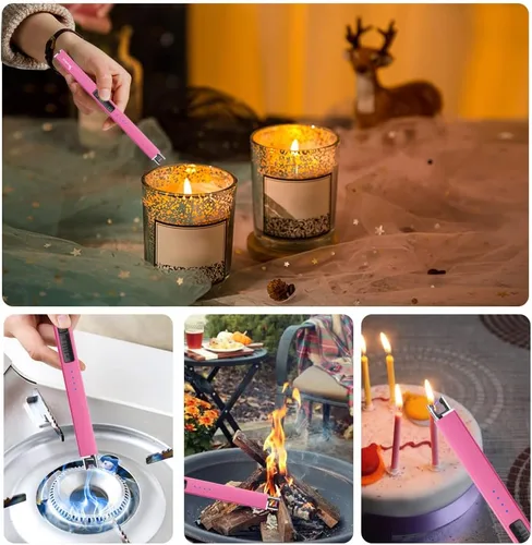 Miniatura 6 de SUPRUS Encendedor fluorescente que brilla en la oscuridad, encendedor eléctrico, encendedor de velas recargable USB, encendedor de arco con Rosa