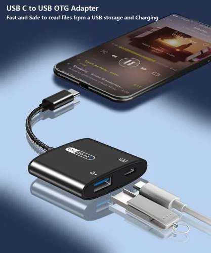 Miniatura 3 de Adaptador USB C OTG con alimentación, 2 en 1 USB C a USB hembra con adaptador de carga PD de 60 W compatible con iPhone 17/16/15, iPad Pro/Air 6