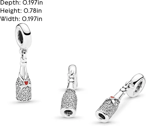 Miniatura 5 de PANDORA Joyería botella de vino espumoso colgante colgante zirconia cúbica encanto en plata de ley, Metal Esmalte, Circonita Cúbica